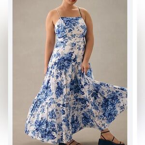 Maeve Drop-Waist Maxi Dress | Blue & White Floral